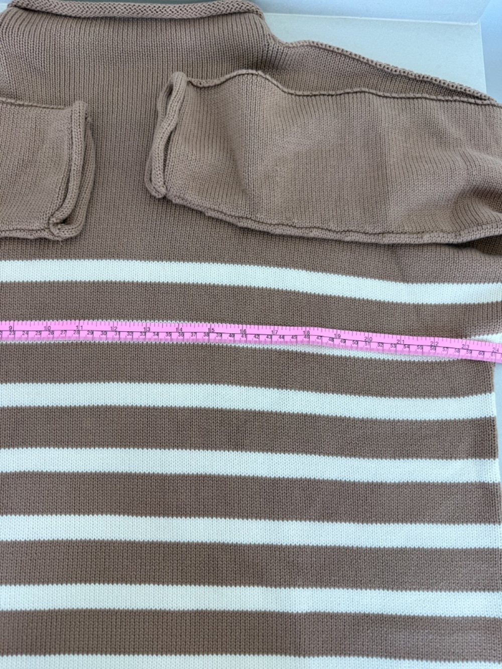 NEW Frank & Eileen Monterey Cotton Sweater in Camel Cream Stripe, Medium - Picture 7 of 10